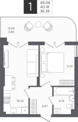 1-комнатная квартира 40,18 м² в ЖК Палатиум, Светлогорск — фото 1