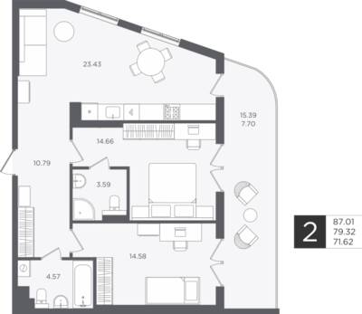 2-комнатная квартира 79,32 м² в ЖК Палатиум, Светлогорск — фото 1