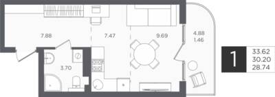 1-комнатная квартира 30,2 м² в ЖК Палатиум, Светлогорск — фото 1