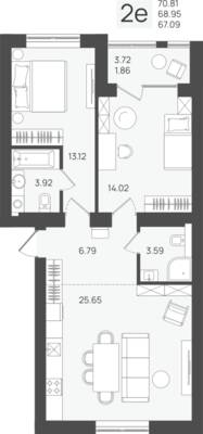 2-комнатная квартира 68,95 м² в ЖК Клевер, Пионерский — фото 1