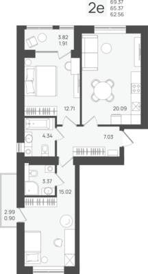 2-комнатная квартира 65,37 м² в ЖК Клевер, Пионерский — фото 1
