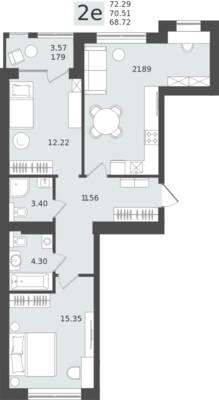 2-комнатная квартира 70,51 м² в ЖК Клевер, Пионерский — фото 1
