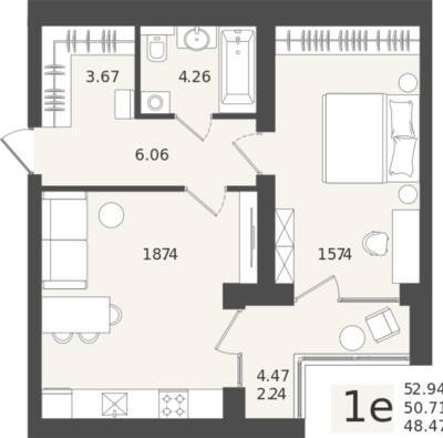 1-комнатная квартира 50,71 м² в ЖК Клевер, Пионерский — фото 1
