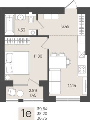 1-комнатная квартира 38,2 м² в ЖК Клевер, Пионерский — фото 1
