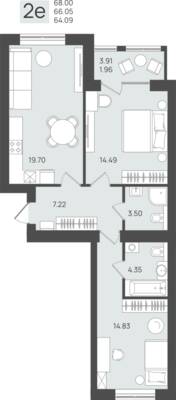 2-комнатная квартира 66,05 м² в ЖК Клевер, Пионерский — фото 1