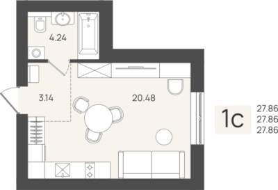 Студия квартира 27,86 м² в ЖК Клевер, Пионерский — фото 1