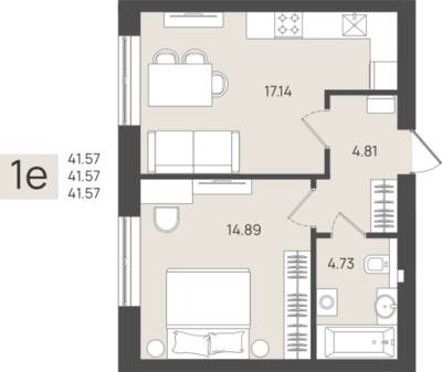 1-комнатная квартира 41,57 м² в ЖК Клевер, Пионерский — фото 1