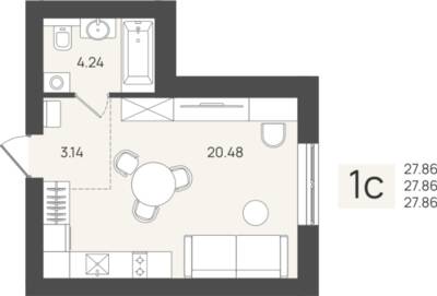 Студия квартира 27,86 м² в ЖК Клевер, Пионерский — фото 1