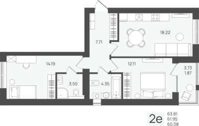 2-комнатная квартира 61,95 м² в ЖК Клевер, Пионерский — фото 1