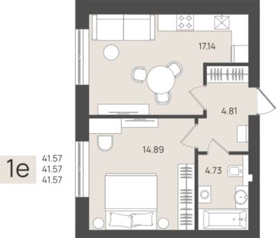 1-комнатная квартира 41,57 м² в ЖК Клевер, Пионерский — фото 1