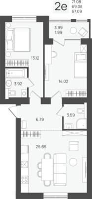 2-комнатная квартира 69,08 м² в ЖК Клевер, Пионерский — фото 1