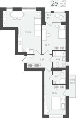 2-комнатная квартира 68,99 м² в ЖК Клевер, Пионерский — фото 1