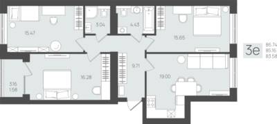 3-комнатная квартира 85,16 м² в ЖК Клевер, Пионерский — фото 1