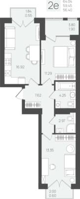 2-комнатная квартира 58,3 м² в ЖК Клевер, Пионерский — фото 1