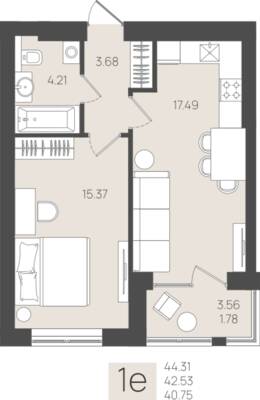 1-комнатная квартира 42,53 м² в ЖК Клевер, Пионерский — фото 1
