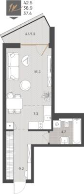 Студия квартира 38,9 м² в ЖК Берег. Морской, Светлогорск — фото 1