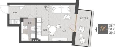 Студия квартира 31,2 м² в ЖК Берег. Морской, Светлогорск — фото 1