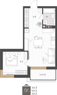 1-комнатная квартира 45,9 м² в ЖК Берег. Морской, Светлогорск — фото 1