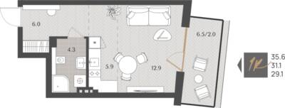 Студия квартира 31,1 м² в ЖК Берег. Морской, Светлогорск — фото 1