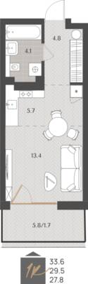 Студия квартира 29,5 м² в ЖК Берег. Морской, Светлогорск — фото 1