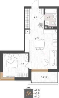 1-комнатная квартира 45,8 м² в ЖК Берег. Морской, Светлогорск — фото 1