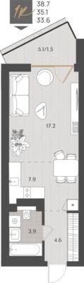 Студия квартира 35,1 м² в ЖК Берег. Морской, Светлогорск — фото 1