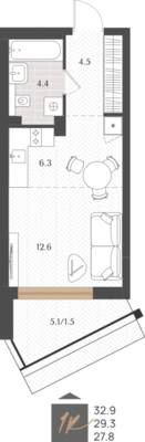 Студия квартира 29,3 м² в ЖК Берег. Морской, Светлогорск — фото 1