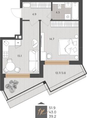 1-комнатная квартира 43 м² в ЖК Берег. Морской, Светлогорск — фото 1
