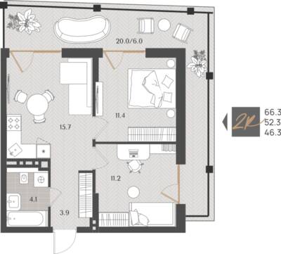 2-комнатная квартира 52,3 м² в ЖК Берег. Морской, Светлогорск — фото 1