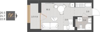 Студия квартира 24,7 м² в ЖК Берег. Морской, Светлогорск — фото 1
