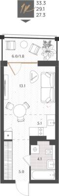 Студия квартира 29,1 м² в ЖК Берег. Морской, Светлогорск — фото 1
