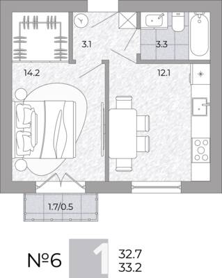 Планировка: 1-комн. 33,2 м² · этаж 1 из 4