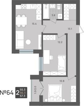 Планировка: 2-комн. 56,3 м² · этаж 1 из 5