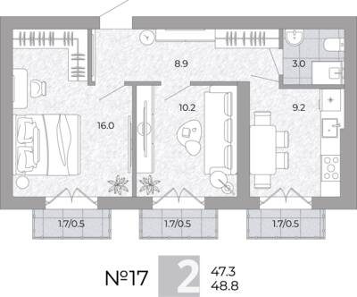 Планировка: 2-комн. 48,8 м² · этаж 2 из 4