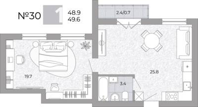 Планировка: 1-комн. 50,1 м² · этаж 1 из 4