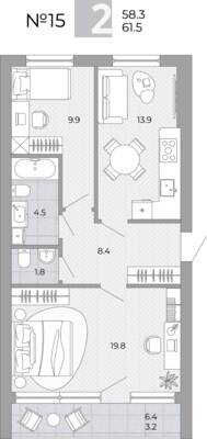 Планировка: 2-комн. 61,5 м² · этаж 1 из 4