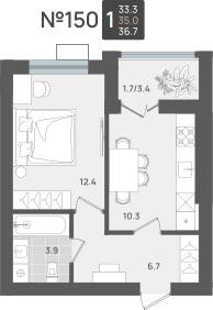 Планировка: 1-комн. 35 м² · этаж 4 из 5