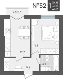 Планировка: 1-комн. 35 м² · этаж 4 из 5