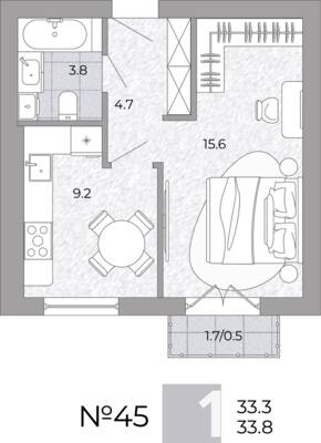 Планировка: 1-комн. 33,8 м² · этаж 3 из 4