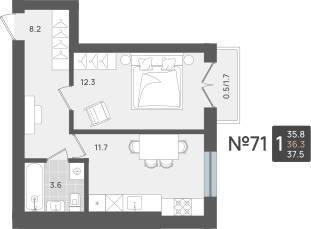 Планировка: 1-комн. 36,3 м² · этаж 1 из 5