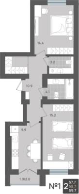 Планировка: 2-комн. 58,7 м² · этаж 1 из 5