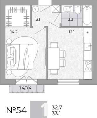 Планировка: 1-комн. 33,1 м² · этаж 1 из 4