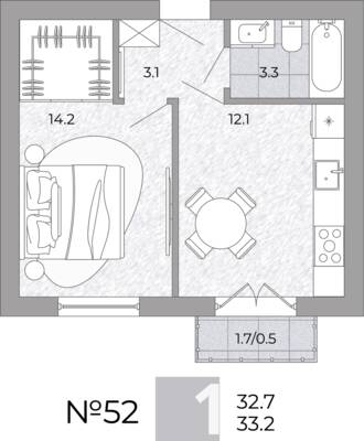 Планировка: 1-комн. 33,2 м² · этаж 1 из 4