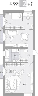 Планировка: 2-комн. 71,4 м² · этаж 3 из 4