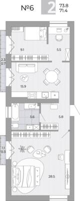 Планировка: 2-комн. 71,4 м² · этаж 1 из 4