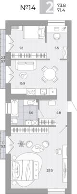 2-комнатная квартира 71,4 м² в ЖК Сигнатур, Луговое — фото 1