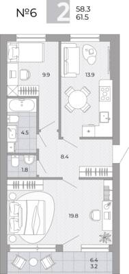 2-комнатная квартира 61,5 м² в ЖК Сигнатур, Луговое — фото 1