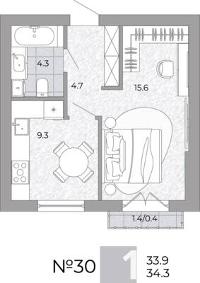 1-комнатная квартира 34,3 м² в ЖК Сигнатур, Луговое — фото 1
