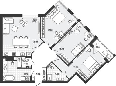 Планировка: 3-комн. 106,72 м² · этаж 1 из 5