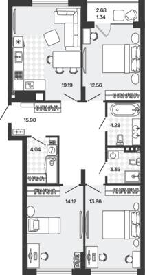 Планировка: 3-комн. 88,64 м² · этаж 1 из 5